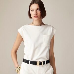 J Crew NWT New Mariner Jersey Boatneck Muscle T-shirt large in Ivory SEE PICS